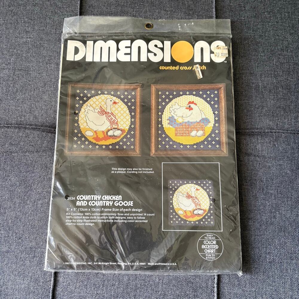 Country Chicken & Goose Vintage Counted Cross Stitch Kit by Dimensions - 1982